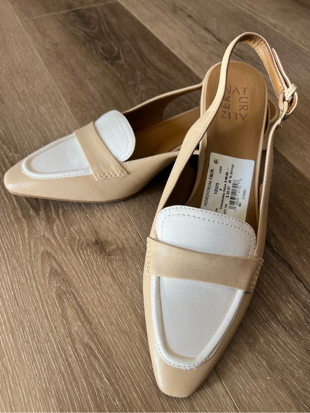 NATURALIZER | Cream Slingback Block Heel Loafers Pointed Toe Size 9 - Picture 2 of 8